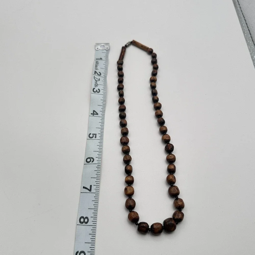 Vintage Y2K Brown Wooden Beaded‎ Necklace Boho Women's Classic Fashion Jewelry